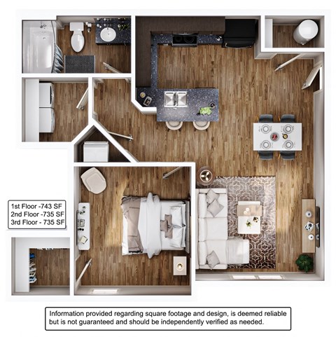 3D floor plan of 1BR Apartment